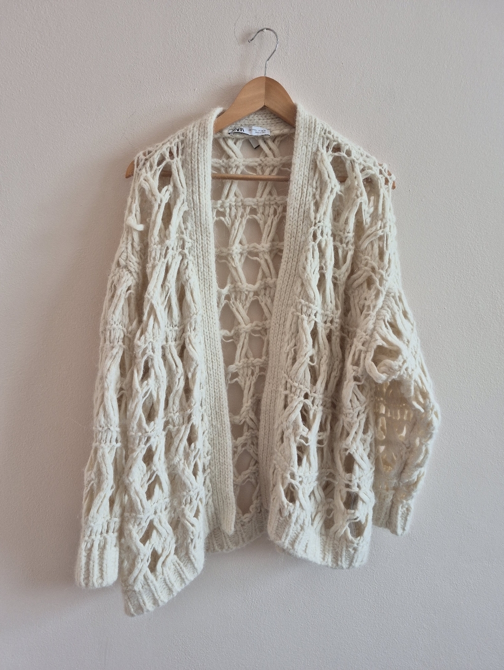 Zara Alpaca And Wool Blend Chunky Loose Knit Cardigan Medium / Large Cream